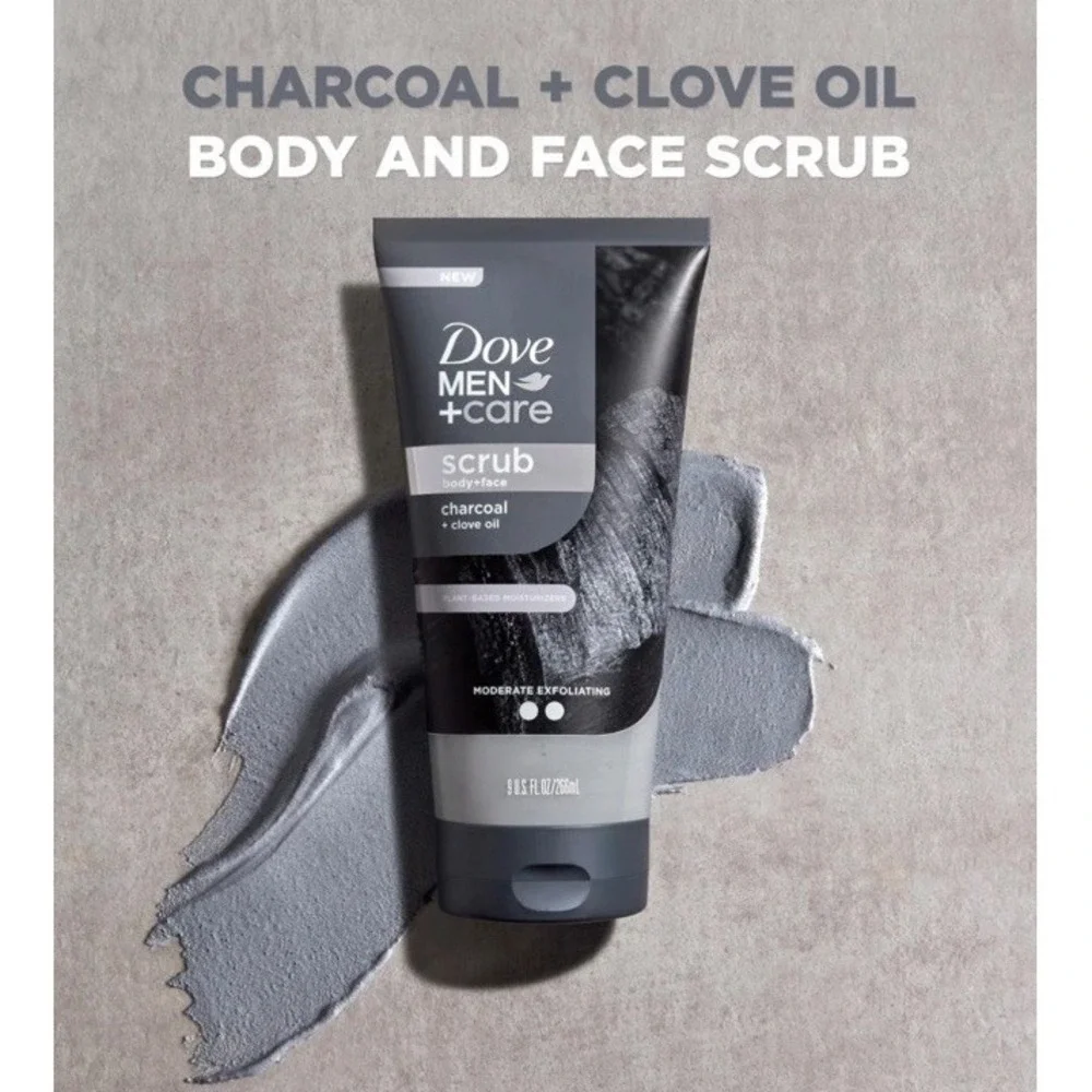 DOVE MEN + CARE Body and Face Scrub Charcoal & 9 Ounce (Pack of 1), Grey